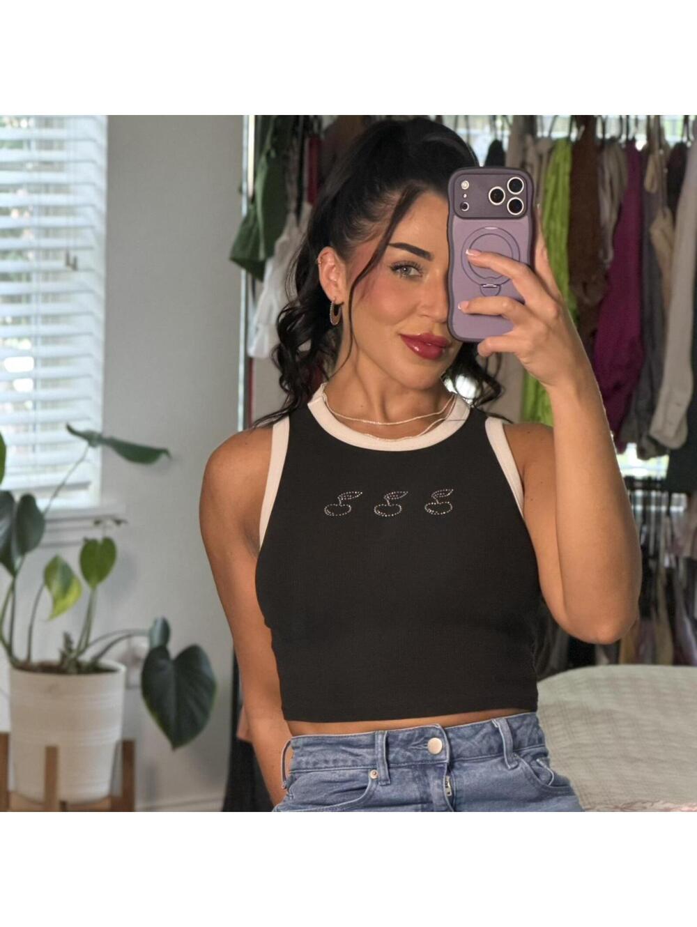 Black ribbed cherry Y2K garage tank top